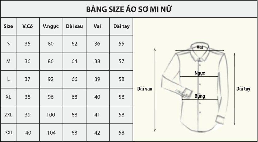 Bảng Size Áo Sơ Mi Nữ Chuẩn 2026: Hướng Dẫn Chọn Size Hoàn Hảo Bảng size áo sơ mi nữ GUMAC