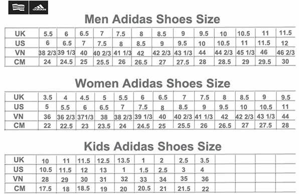 Bảng size dép Adidas tổng quan