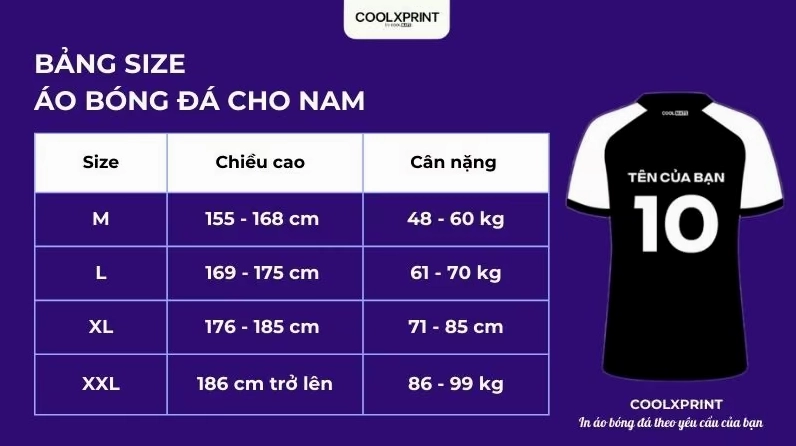 Bảng size đồ đá banh chi tiết cho nam