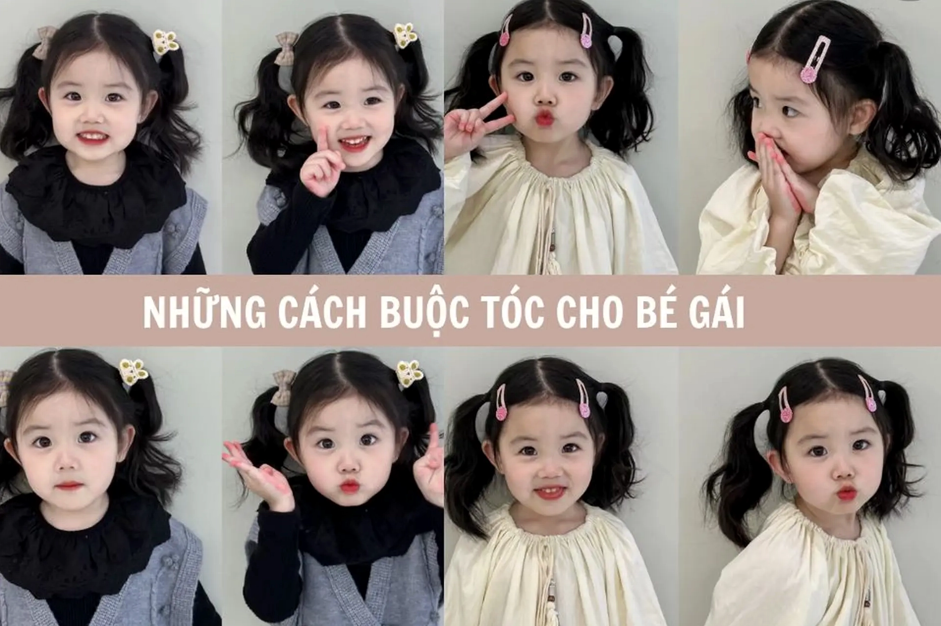 Bé gái với tóc buộc cao và phụ kiện dễ thương