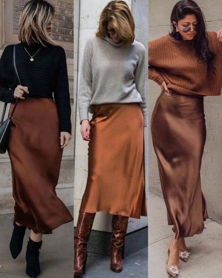 Chân Váy Lụa Satin Mặc Với Áo Gì? Bí Quyết Phối Đồ 2026 Chân váy lụa satin phối cùng áo croptop khoe eo thon