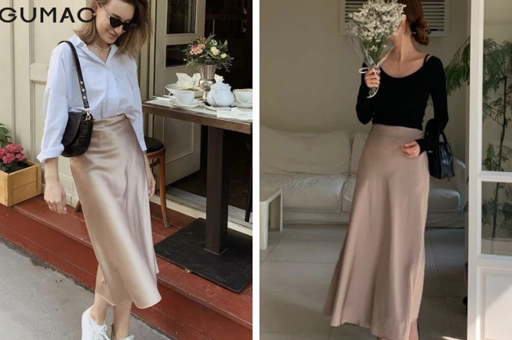 Chân Váy Lụa Satin Mặc Với Áo Gì? Bí Quyết Phối Đồ 2026 Chân váy lụa satin phối cùng áo thun basic năng động