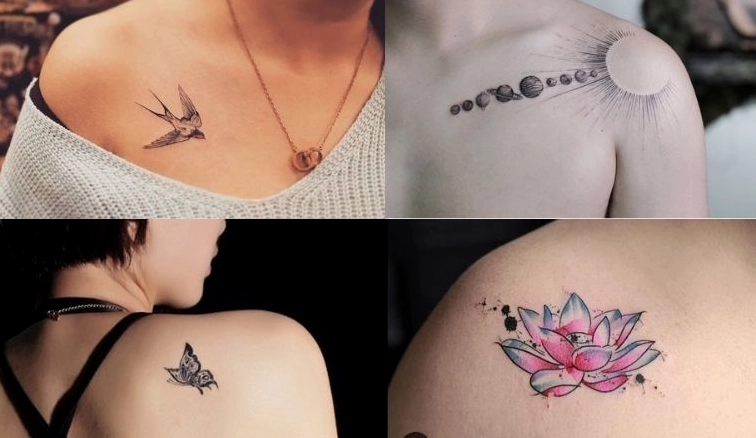 Cô gái với hình xăm hoa mẫu đơn nhỏ trên vai