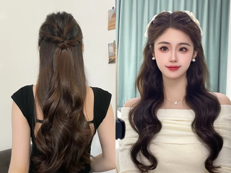 Cô gái với kiểu tóc cột nửa đầu thanh lịch