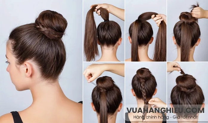Cô gái với mái tóc búi cao gọn gàng