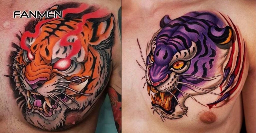 Hình xăm hổ nửa ngực ấn tượng