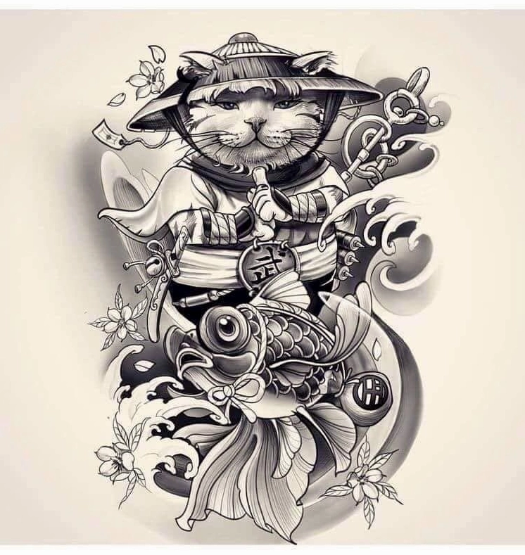 Hình xăm mèo thần tài cách điệu
