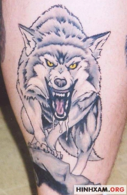 Hình xăm sói phong cách Blackwork