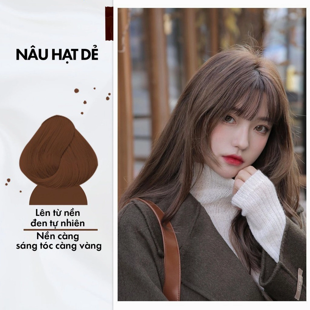 Mái tóc màu nâu hạt dẻ caramel với lọn xoăn bồng bềnh