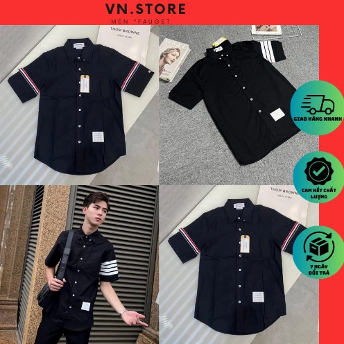 Mẫu sơ mi Thom Browne với họa tiết kẻ sọc đặc trưng