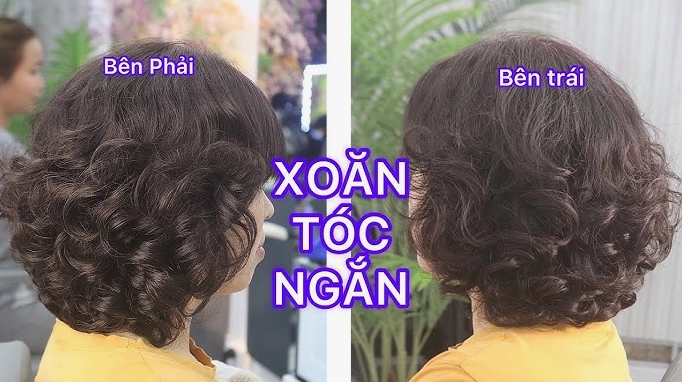 Phụ nữ trung niên với mái tóc xoăn ngắn ngang vai