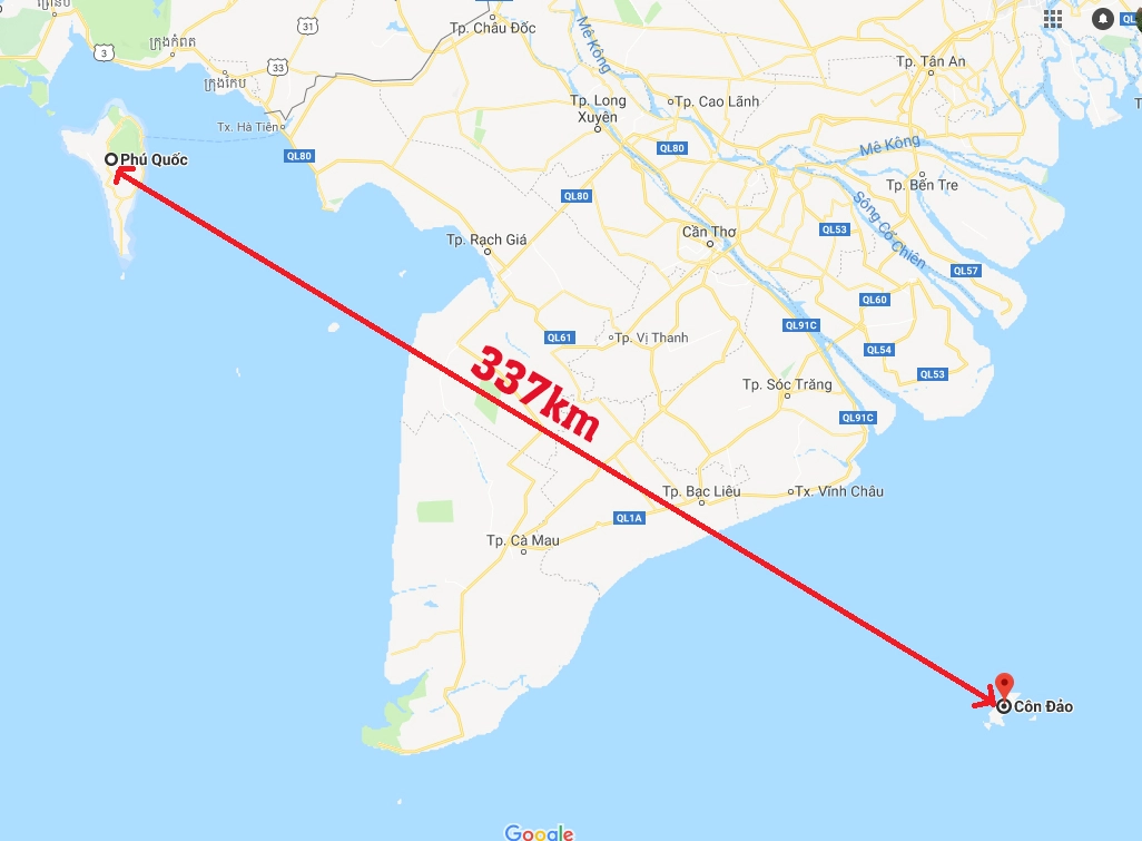 So sánh khoảng cách và vị trí giữa Côn Đảo và Phú Quốc