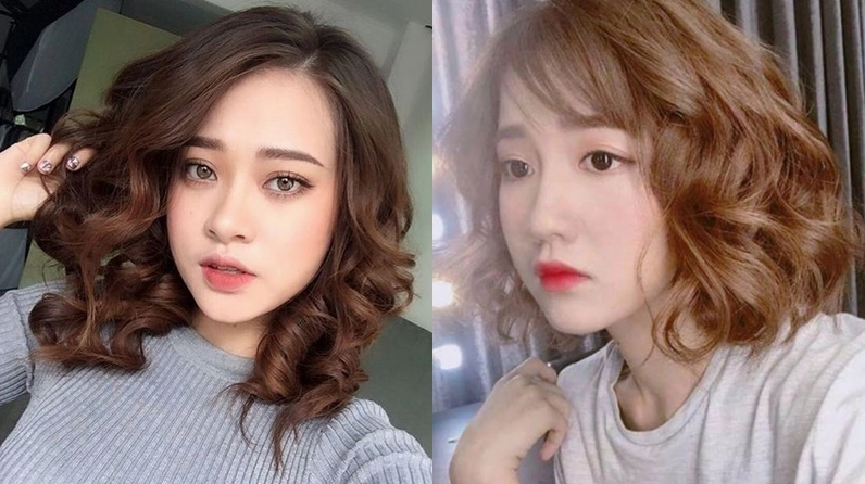 Tóc uốn lọn to ngang vai cho mặt tròn