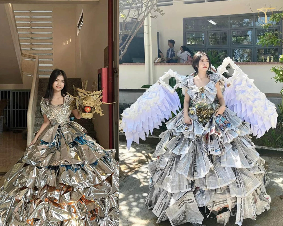 Trang phục tái chế từ giấy báo sáng tạo